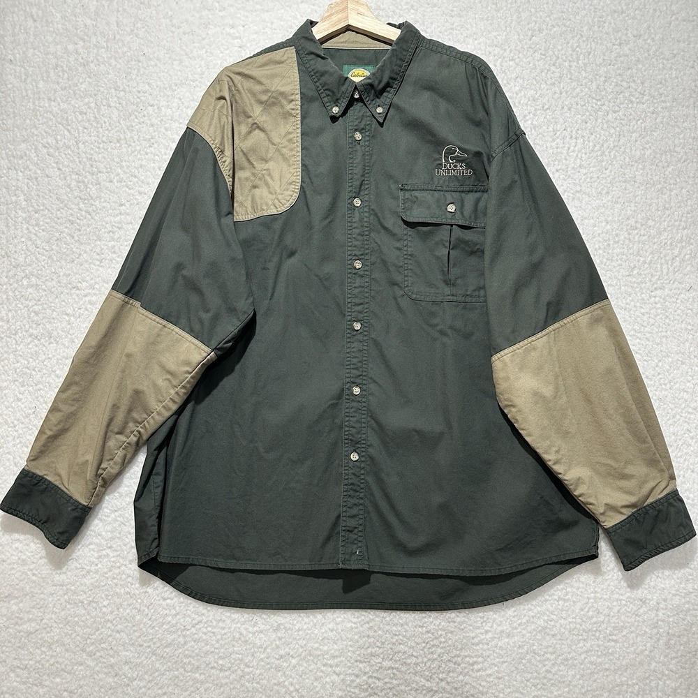 Cabelas Shooting Men's Hunting Shoulder Pad Button Up Long Sleeve Shirt Size 2XL